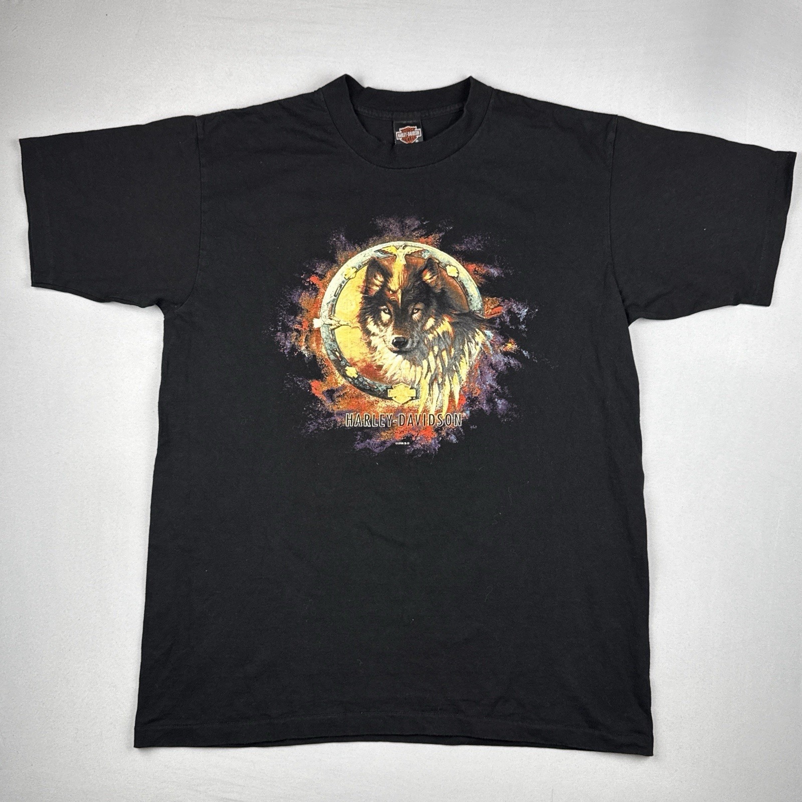 Vintage 1996 Harley Davidson Wolf T Shirt Sturgis Black Hills Rally Usa Made L